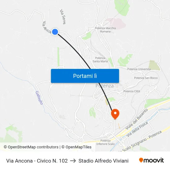 Via Ancona - Civico N. 102 to Stadio Alfredo Viviani map