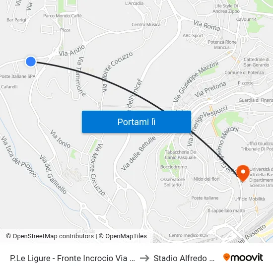 P.Le Ligure - Fronte Incrocio Via Verrastro to Stadio Alfredo Viviani map