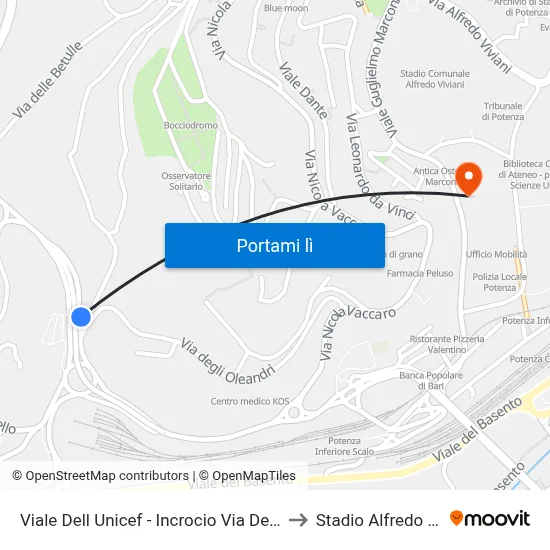 Viale Dell Unicef - Incrocio Via Degli Oleandri to Stadio Alfredo Viviani map