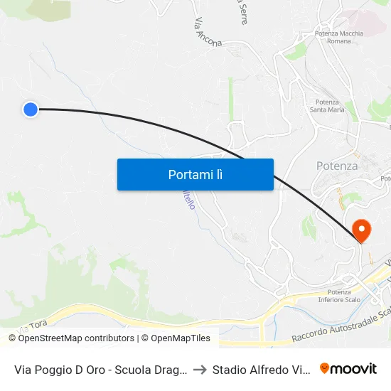 Via Poggio D Oro - Scuola Dragonara to Stadio Alfredo Viviani map