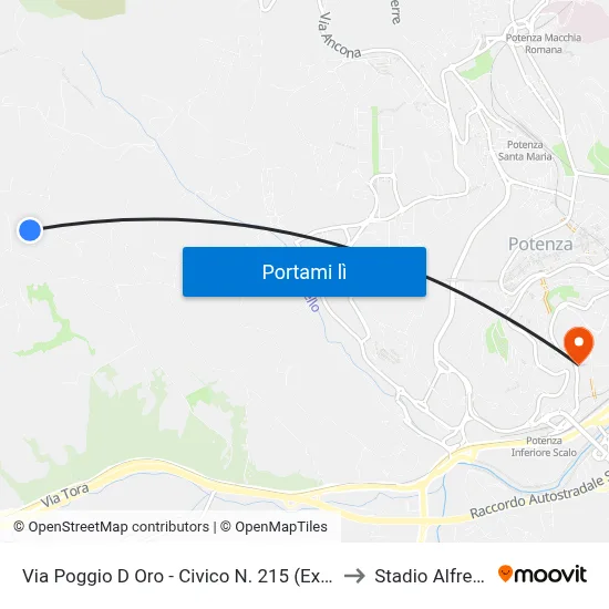 Via Poggio D Oro - Civico N. 215 (Ex Fornaio Pace Antonio) to Stadio Alfredo Viviani map