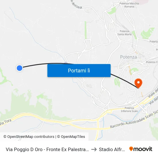 Via Poggio D Oro - Fronte Ex Palestra Forvm/Incrocio Dragonara to Stadio Alfredo Viviani map