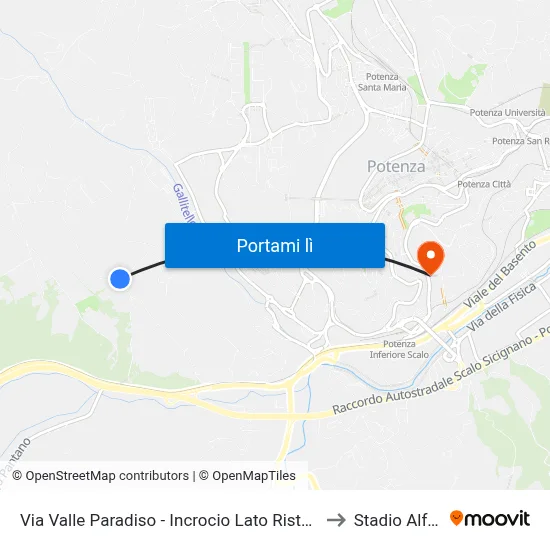 Via Valle Paradiso - Incrocio Lato Ristorante C Era Una Volta/Civico N. 89 to Stadio Alfredo Viviani map