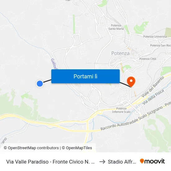 Via Valle Paradiso - Fronte Civico N. 93/Ristorante C Era Una Volta to Stadio Alfredo Viviani map