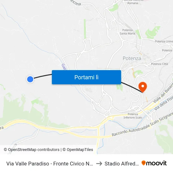 Via Valle Paradiso - Fronte Civico N. 24 - Casa In Pietra to Stadio Alfredo Viviani map