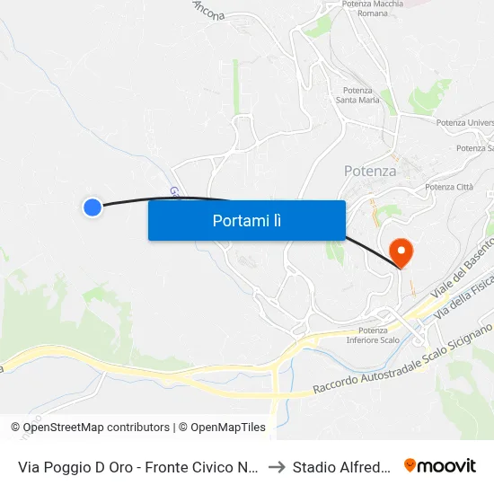 Via Poggio D Oro - Fronte Civico N. 62/Carrozzeria to Stadio Alfredo Viviani map