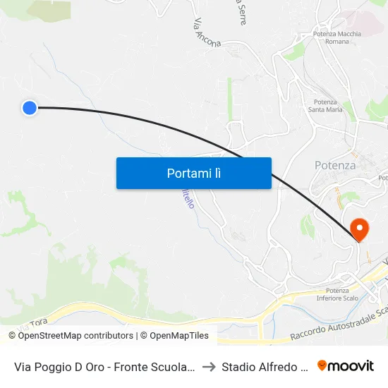 Via Poggio D Oro - Fronte Scuola Dragonara to Stadio Alfredo Viviani map