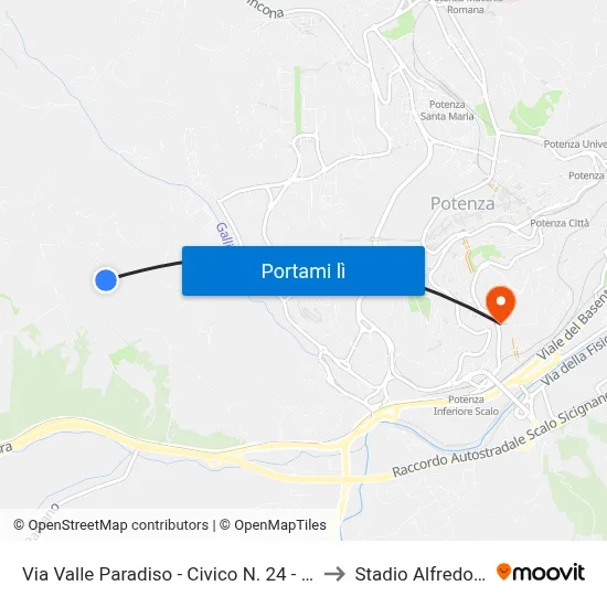 Via Valle Paradiso - Civico N. 24 - Casa In Pietra to Stadio Alfredo Viviani map