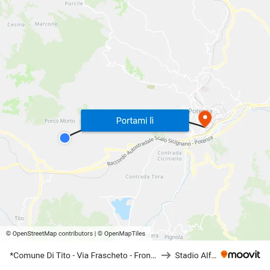 *Comune Di Tito - Via Frascheto - Fronte Incrocio Ingresso Frascheto Centro to Stadio Alfredo Viviani map