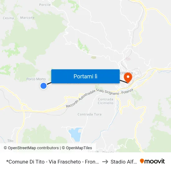 *Comune Di Tito - Via Frascheto - Fronte Incrocio Ristorante La Pannocchia to Stadio Alfredo Viviani map
