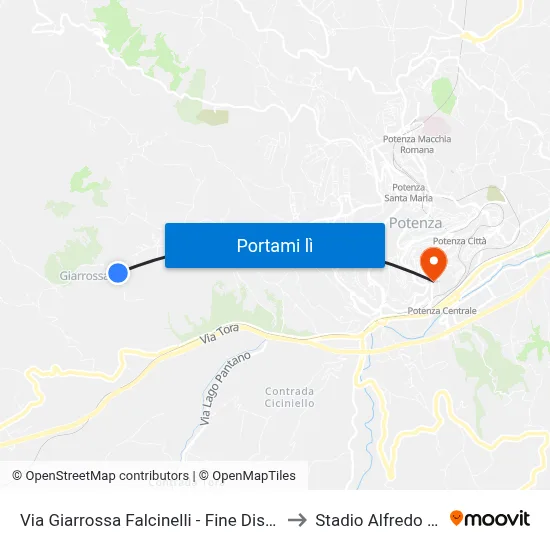 Via Giarrossa Falcinelli - Fine Discesa Ripida to Stadio Alfredo Viviani map