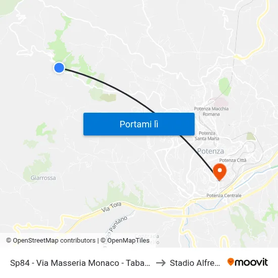 Sp84 - Via Masseria Monaco - Tabacchino - Civico N. 300 to Stadio Alfredo Viviani map