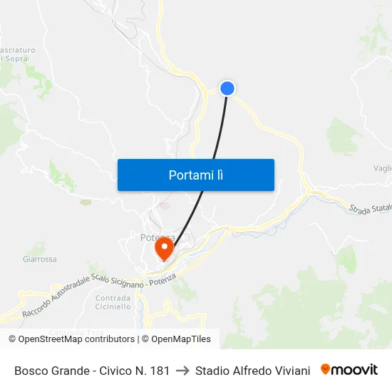 Bosco Grande - Civico N. 181 to Stadio Alfredo Viviani map