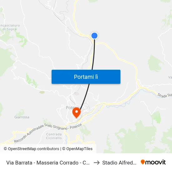 Via Barrata - Masseria Corrado - Centro/Crocefisso to Stadio Alfredo Viviani map