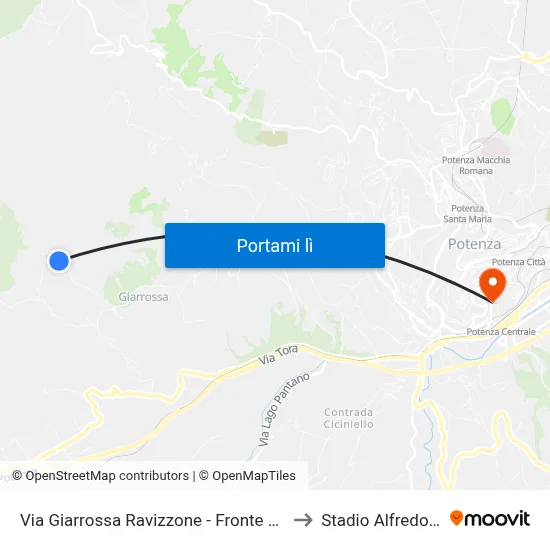 Via Giarrossa Ravizzone - Fronte Civico N. 45/A to Stadio Alfredo Viviani map