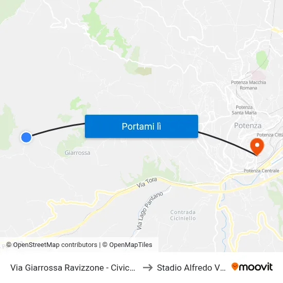 Via Giarrossa Ravizzone - Civico N. 383 to Stadio Alfredo Viviani map