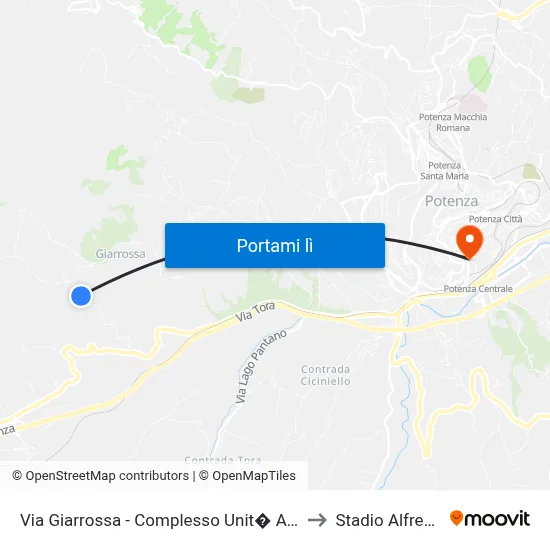 Via Giarrossa - Complesso Unit� Abitative - Civico N. 21 to Stadio Alfredo Viviani map