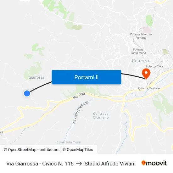 Via Giarrossa - Civico N. 115 to Stadio Alfredo Viviani map