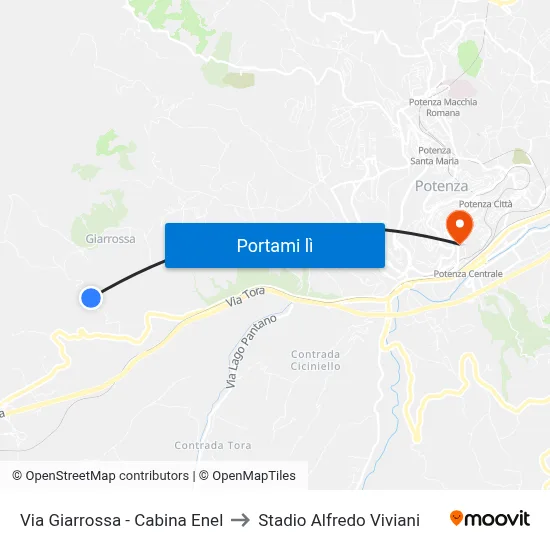 Via Giarrossa - Cabina Enel to Stadio Alfredo Viviani map