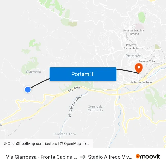 Via Giarrossa - Fronte Cabina Enel to Stadio Alfredo Viviani map