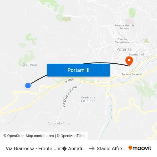 Via Giarrossa - Fronte Unit� Abitativa Ciampi - Civico N. 61 to Stadio Alfredo Viviani map