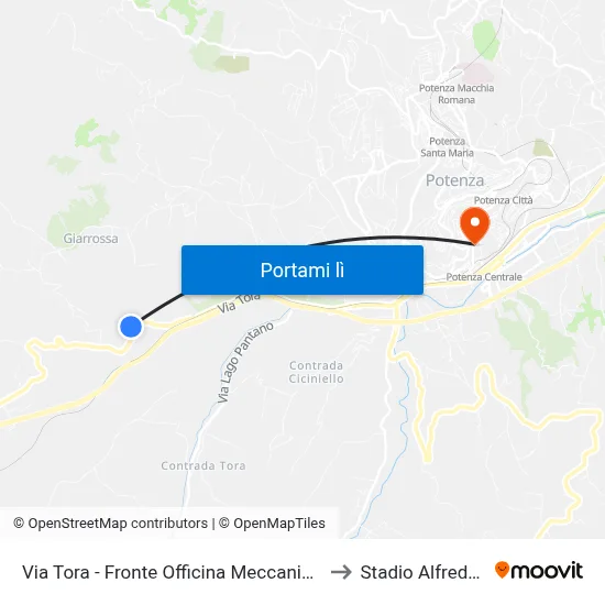 Via Tora - Fronte Officina Meccanica - Civico N. 315 to Stadio Alfredo Viviani map