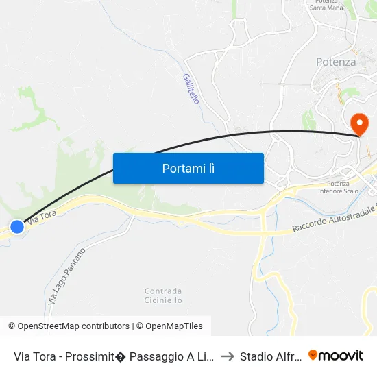 Via Tora - Prossimit� Passaggio A Livello - Fronte Lato Civico N. 211 to Stadio Alfredo Viviani map