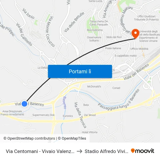 Via Centomani - Vivaio Valenzano to Stadio Alfredo Viviani map