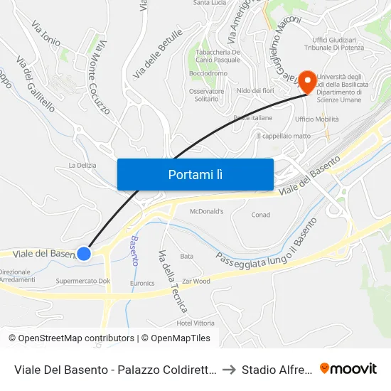 Viale Del Basento - Palazzo Coldiretti/Farmacia San Gerardo to Stadio Alfredo Viviani map