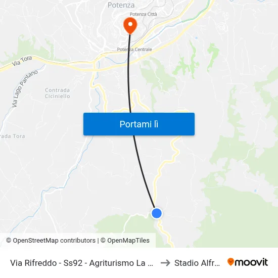 Via Rifreddo - Ss92 - Agriturismo La Vecchia Fattoria - Capolinea to Stadio Alfredo Viviani map