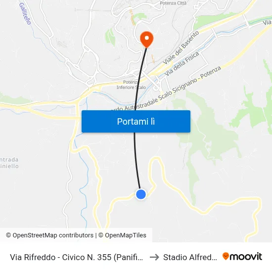 Via Rifreddo - Civico N. 355 (Panificio Vallo Di Grano) to Stadio Alfredo Viviani map