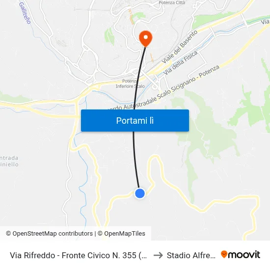 Via Rifreddo - Fronte Civico N. 355 (Panificio Vallo Di Grano) to Stadio Alfredo Viviani map
