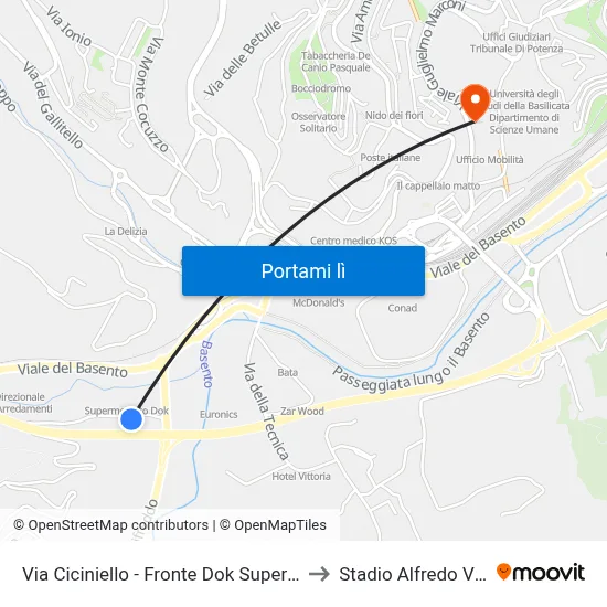 Via Ciciniello - Fronte Dok Supermercato to Stadio Alfredo Viviani map