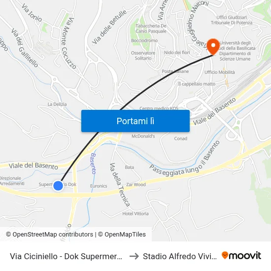 Via Ciciniello - Dok Supermercato to Stadio Alfredo Viviani map