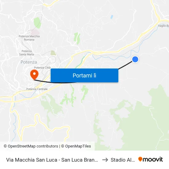 Via Macchia San Luca - San Luca Branca - Incrocio Via Caira (Direzione Potenza) to Stadio Alfredo Viviani map