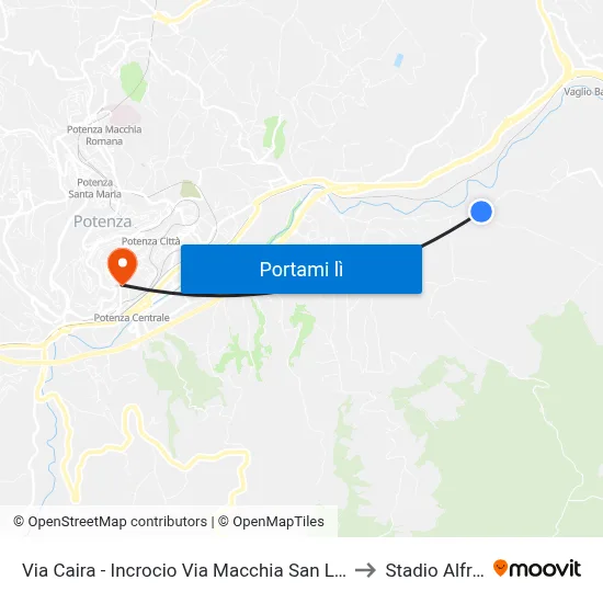 Via Caira - Incrocio Via Macchia San Luca (Direzione San Luca Branca) to Stadio Alfredo Viviani map