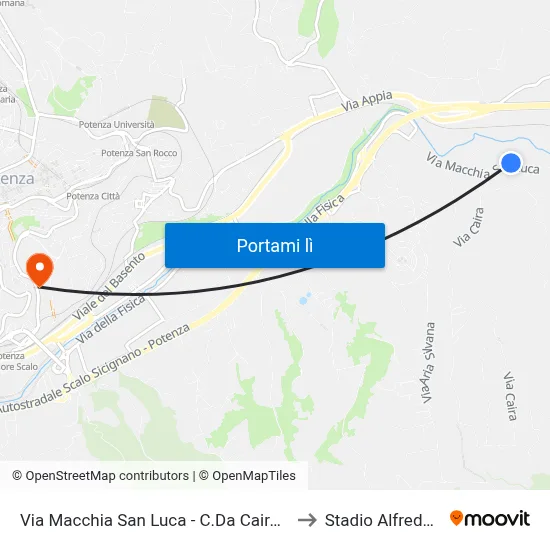Via Macchia San Luca - C.Da Caira - Civico N. 119 to Stadio Alfredo Viviani map