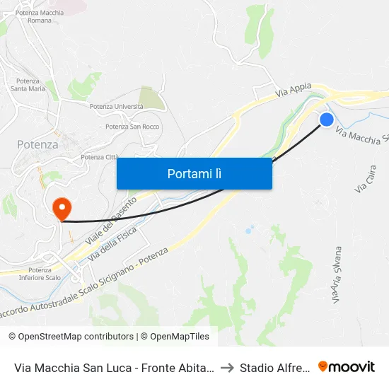 Via Macchia San Luca - Fronte Abitare Franco - Civico N. 34 to Stadio Alfredo Viviani map