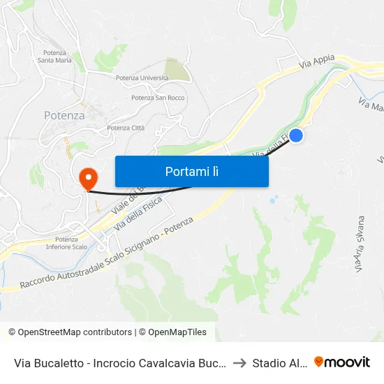 Via Bucaletto - Incrocio Cavalcavia Bucaletto - Fronte Park Hotel Centro Congressi to Stadio Alfredo Viviani map