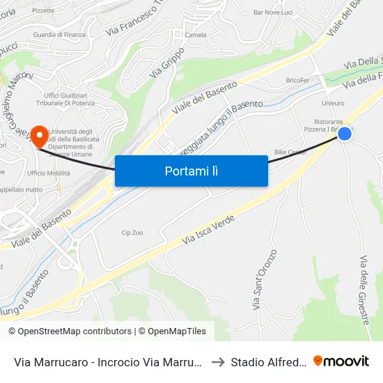 Via Marrucaro - Incrocio Via Marrucaro/Via Dei Gerani to Stadio Alfredo Viviani map