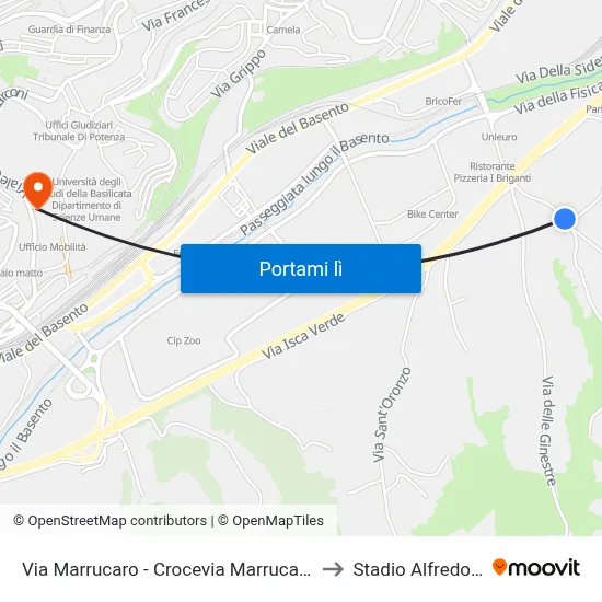 Via Marrucaro - Crocevia Marrucaro - Civico N. 8 to Stadio Alfredo Viviani map