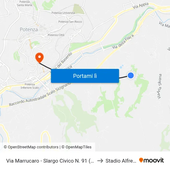 Via Marrucaro - Slargo Civico N. 91 (Qui Inversione Di Marcia) to Stadio Alfredo Viviani map