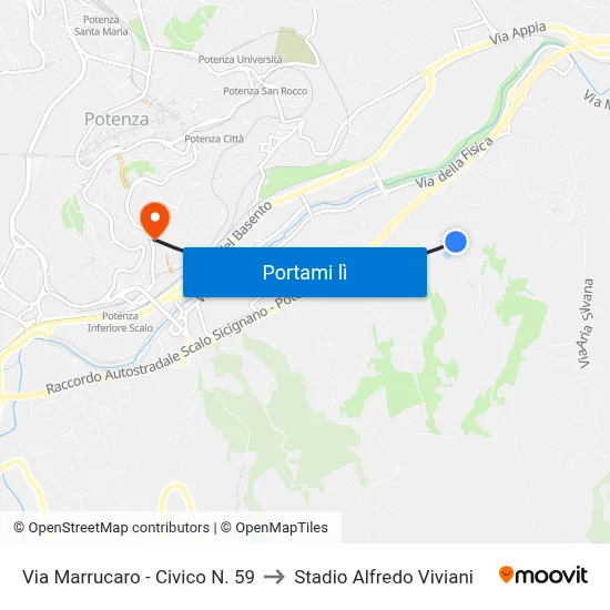 Via Marrucaro - Civico N. 59 to Stadio Alfredo Viviani map