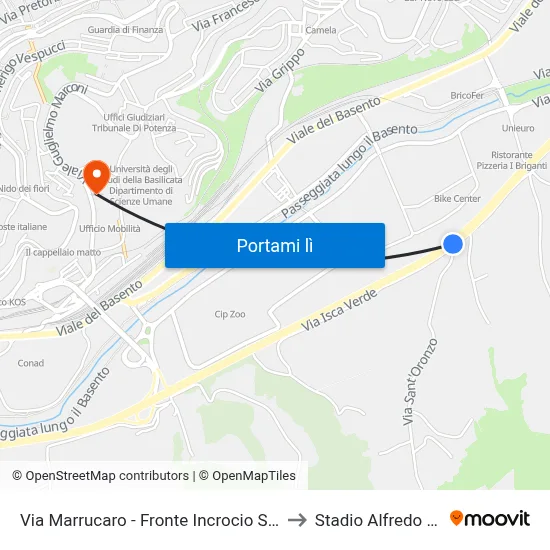 Via Marrucaro - Fronte Incrocio Sant Oronzo to Stadio Alfredo Viviani map