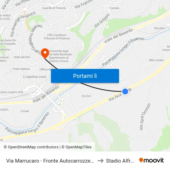 Via Marrucaro - Fronte Autocarrozzeria Raimondi - Civico N. 49 to Stadio Alfredo Viviani map