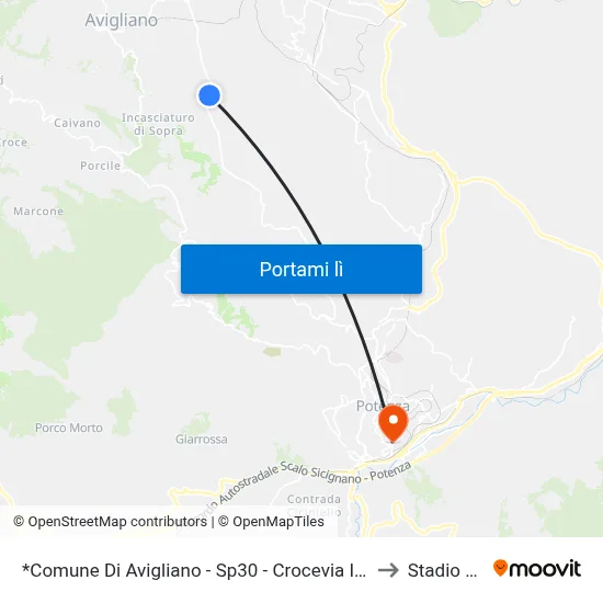 *Comune Di Avigliano - Sp30 - Crocevia Ingresso Bancone Di Sopra - Lato Stazione Di Servizio Ies to Stadio Alfredo Viviani map
