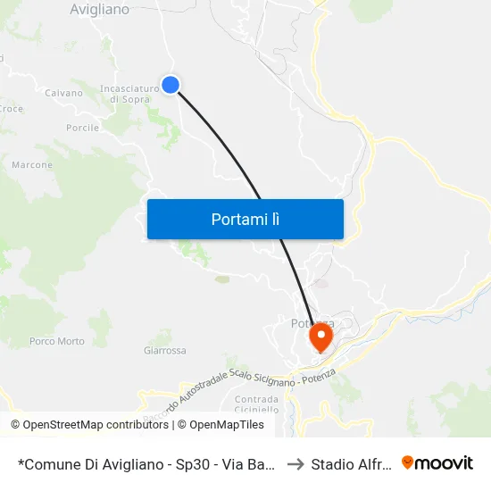 *Comune Di Avigliano - Sp30 - Via Bancone Di Sopra - Bar Crazy Life to Stadio Alfredo Viviani map