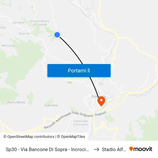 Sp30 - Via Bancone Di Sopra - Incrocio Masseria Ferretti (Slargo A Destra) to Stadio Alfredo Viviani map