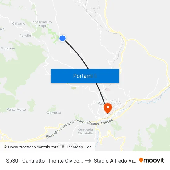 Sp30 - Canaletto - Fronte Civico N. 604 to Stadio Alfredo Viviani map