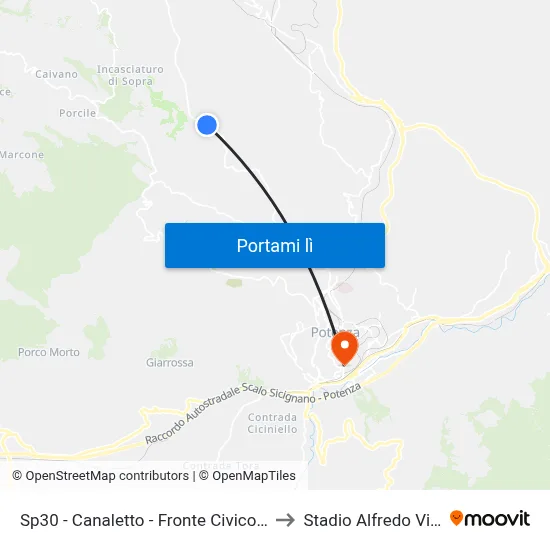 Sp30 - Canaletto - Fronte Civico N. 569 to Stadio Alfredo Viviani map